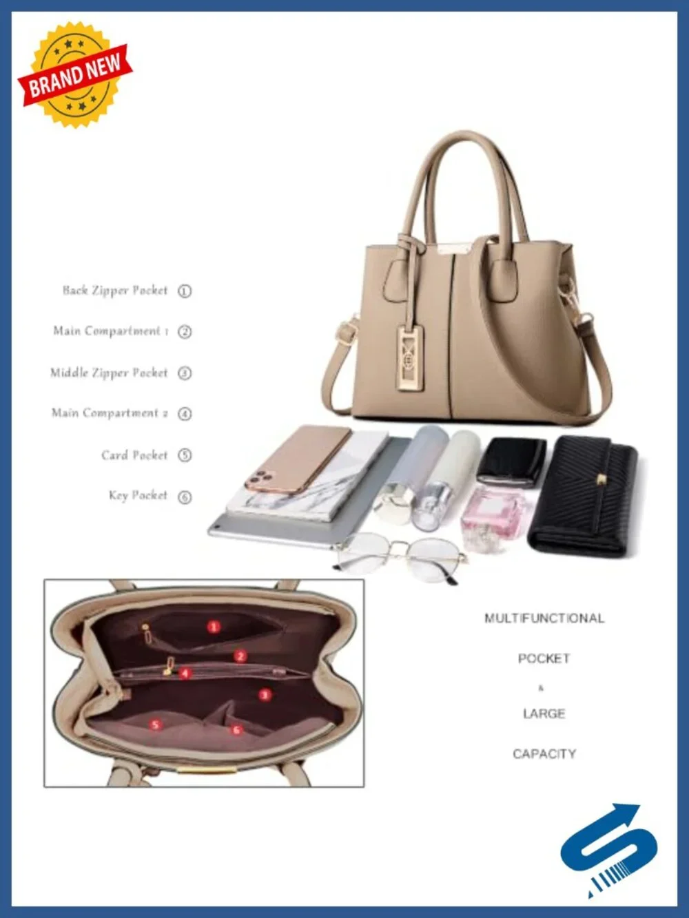 Leather Crossbody Bag Tote Shoulder Satchel with Gold Tone Hardware